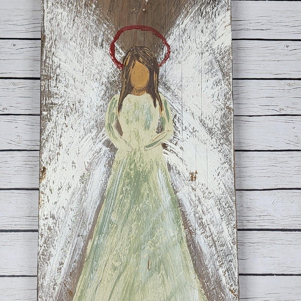 Handmade Wood Angel Wall Plaques Set Of 2 Rustic Primitive Religious Decor - Picture 8 of 9